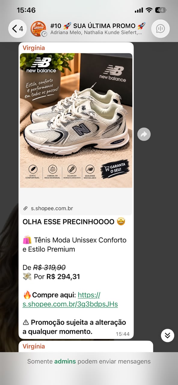 Tênis enviado como oferta no grupo